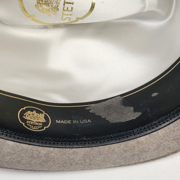 Stetson Gray Grey Wool Hat Size 7 1/8 Damaged Interior Leather Band Made in USA - Picture 11 of 13